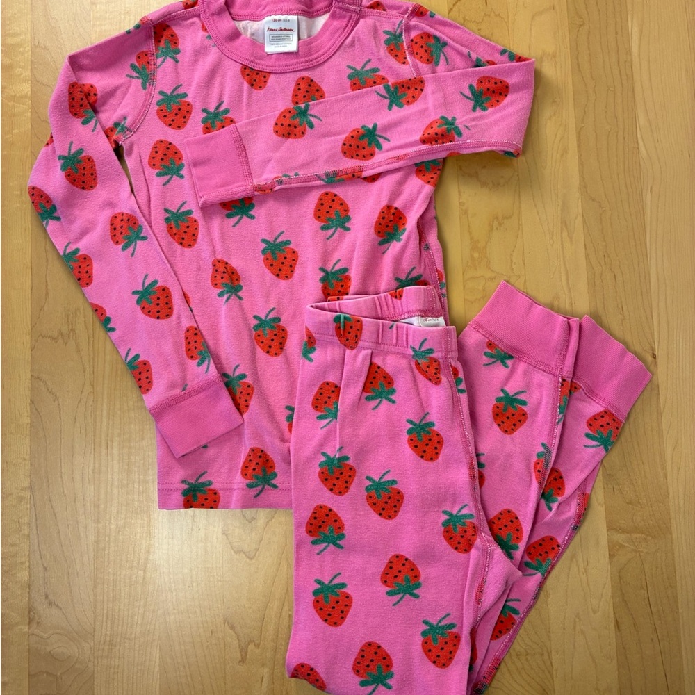 Hanna Andersson Strawberry Print Pink Kids Pajamas Pants & Long Sleeve Shirt Set